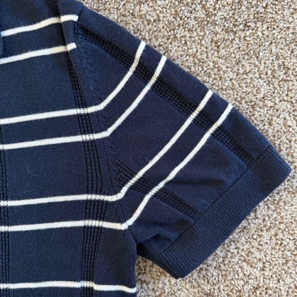 BEN SHERMAN Navy Blue and White Striped Short Sleeve Polo Sweater Small - Picture 7 of 11